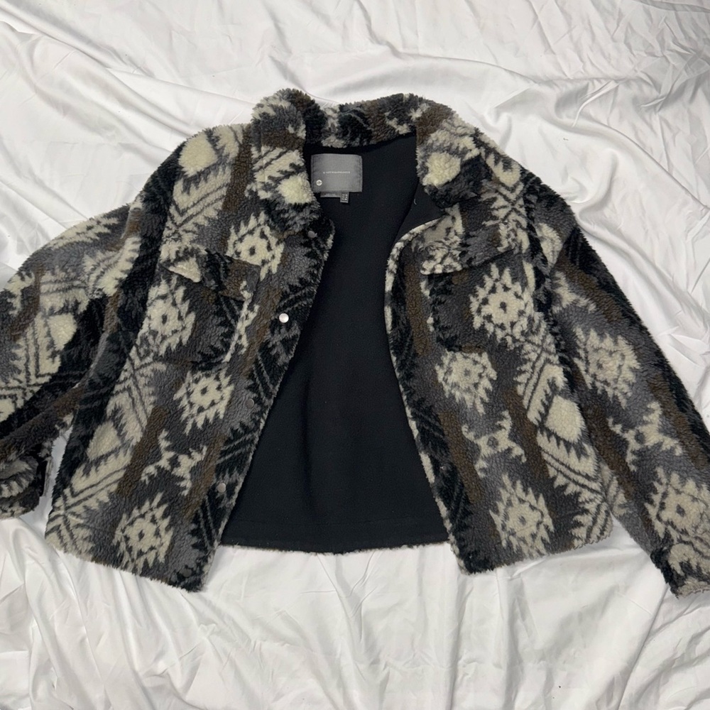 Anthropologie Black and Cream Teddy Jacket